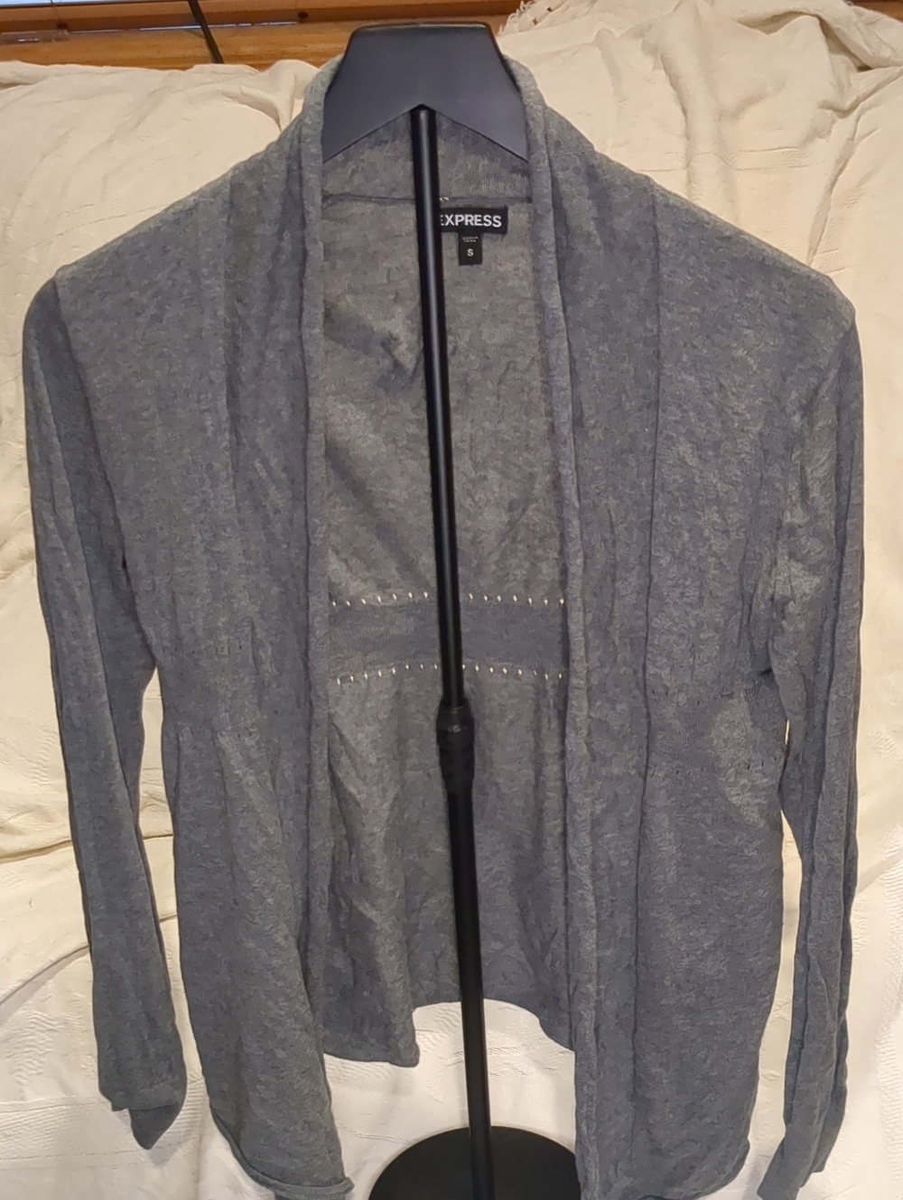 Express Light Gray Open-Front Draped Cardigan